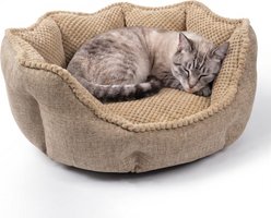 Mora Pets Cozy Waffle Nesting Machine Washable Bolster Cat Bed, Light Tan, Medium