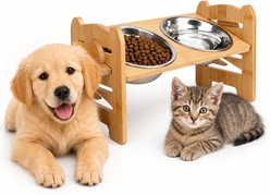 Mora Pets Elevated Tilted Bamboo Cat Bowl Stand, 16.7 x 6.5 x 7.7-in