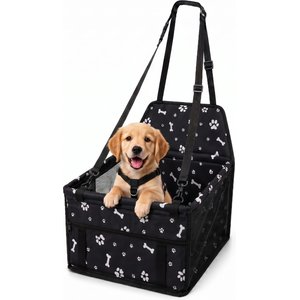 Mora Pets Portable Dog & Cat Car Booster Seat with Travel Storage Pocket, Black, 16 x 13 x 10-in