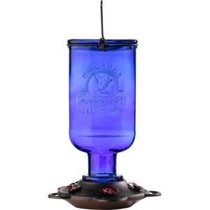 More Birds Elixir Glass Hummingbird Feeder, Blue, 13-oz