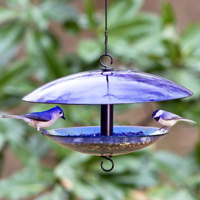 Show full view: Mosaic Birds Baffle Dome Bird Feeder, 32-oz, Cobalt Blue slide 4 of 6
