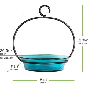 Mosaic Birds Cuban Hanging Bird Bath & Feeder, 20-oz, Aqua