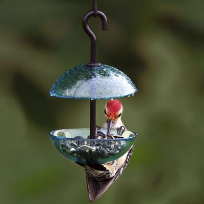 Show full view: Mosaic Birds Hanging Double Poppy Bird Feeder, Aqua slide 3 of 4