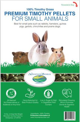 Show full view: Mountain Sunrise Feed Timothy Hay Pellets Small Pet Food, 10-lb bag slide 1 of 2