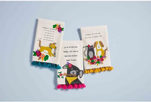 Show full view: Mud Pie Funny Beware Embroidered Dog Tea Towel, Cream slide 2 of 2