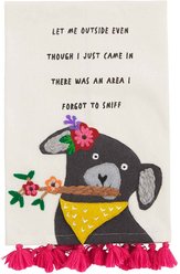 Mud Pie Funny Embroidered Let Me Outside Dog Tea Towel, Cream