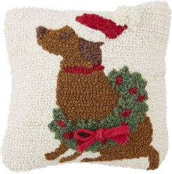 Mud Pie Hook Wool Christmas Dog Pillow, Brown