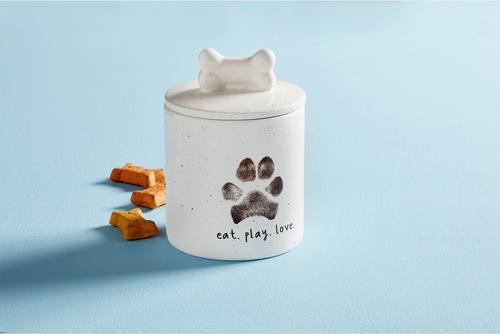 Show full view: Mud Pie Paw Print Treat Dog Food Storage Container, White slide 2 of 2