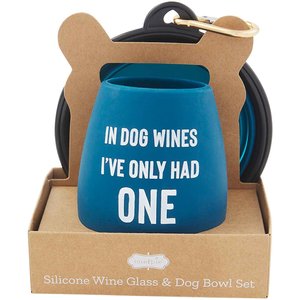 Mud Pie Wine Glass & Collapsible Silicone Dog Bowl Set