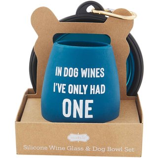 Mud Pie Wine Glass & Collapsible Silicone Dog Bowl Set, Blue slide 1 of 2
