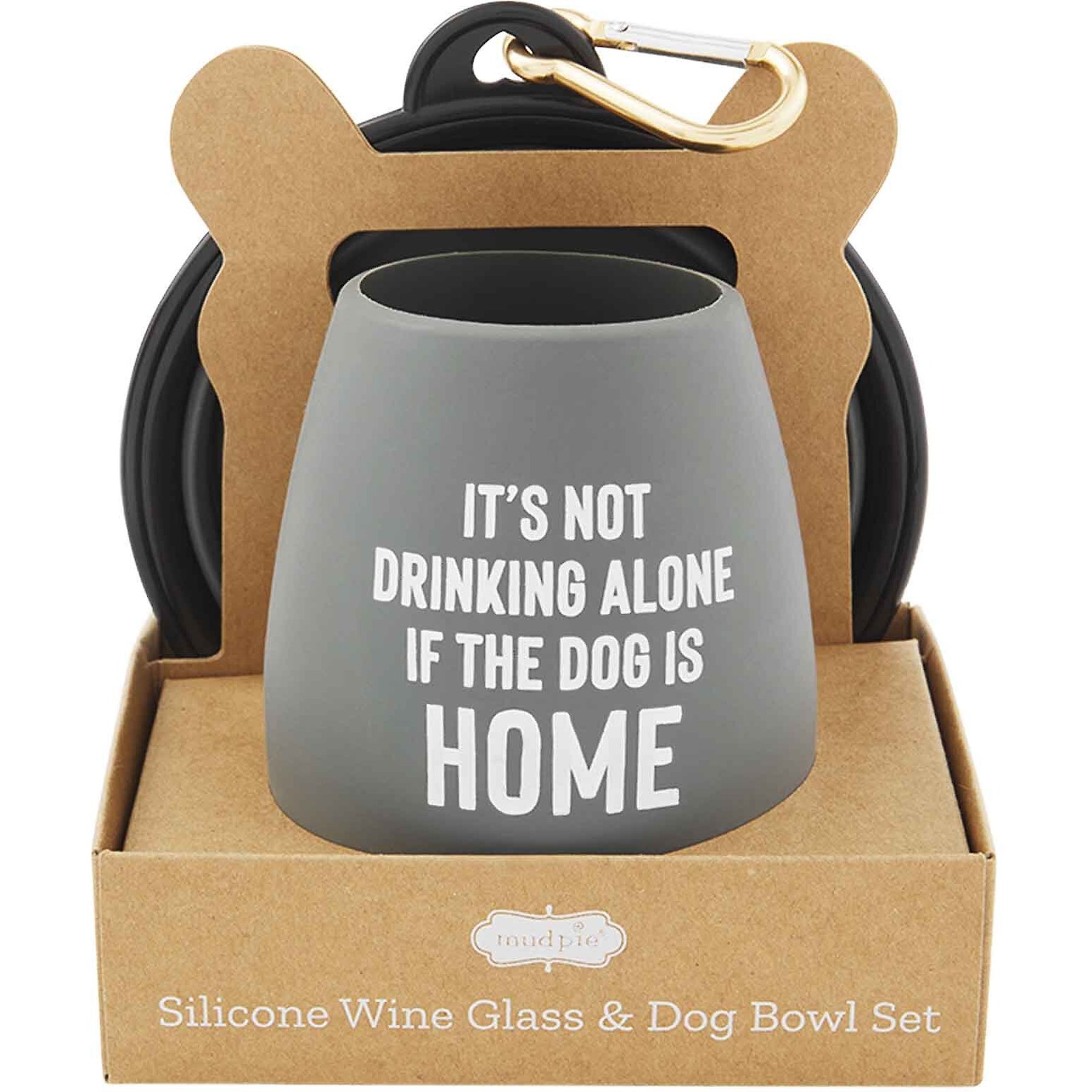 Mud Pie Wine Glass & Collapsible Silicone Dog Bowl Set, Gray