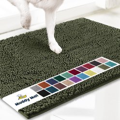 Muddy Mat Highly Absorbent Chenille Dog Door Mat Army Green, 24 x 60-in