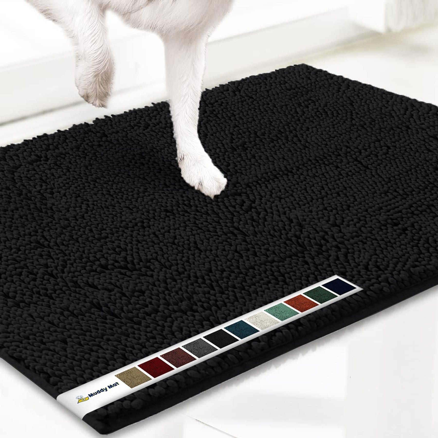 Muddy Mat Highly Absorbent Chenille Runner / Hallway Rug, Black, 24 x 96-in