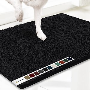 Muddy Mat Highly Absorbent Chenille Dog Door Mat, Black, 18 x 28-in