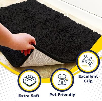 Show full view: Muddy Mat Highly Absorbent Chenille Dog Door Mat, Black, 18 x 28-in slide 3 of 10