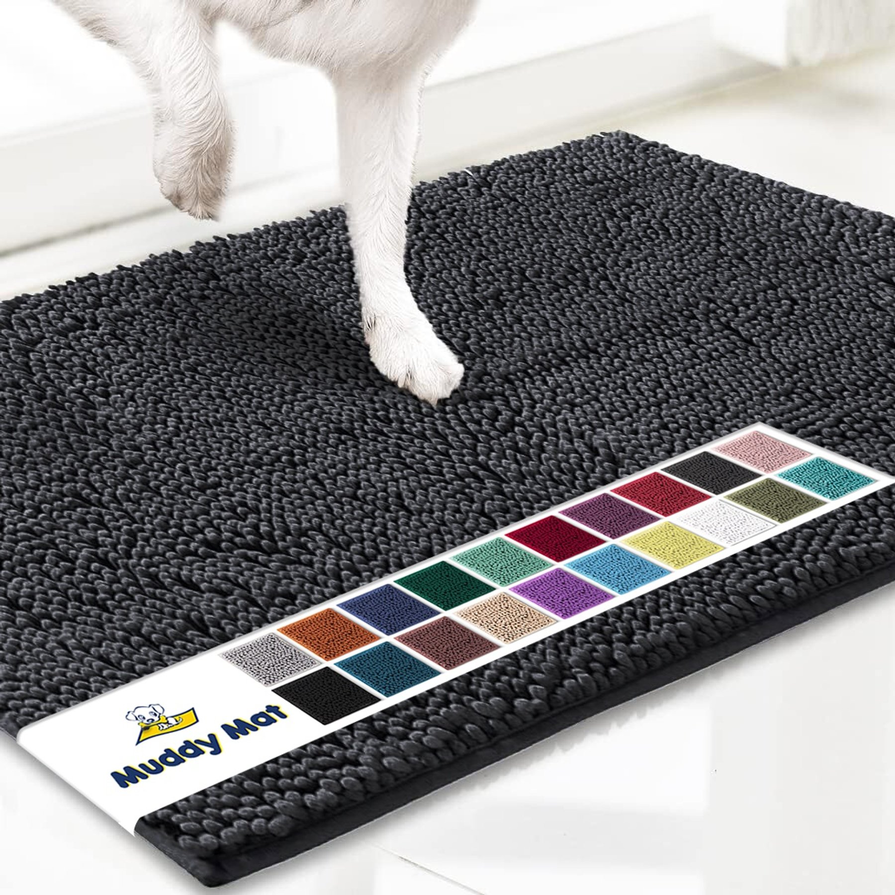 Muddy Mat Highly Absorbent Chenille Dog Door Mat Charcoal, 24 x 60-in