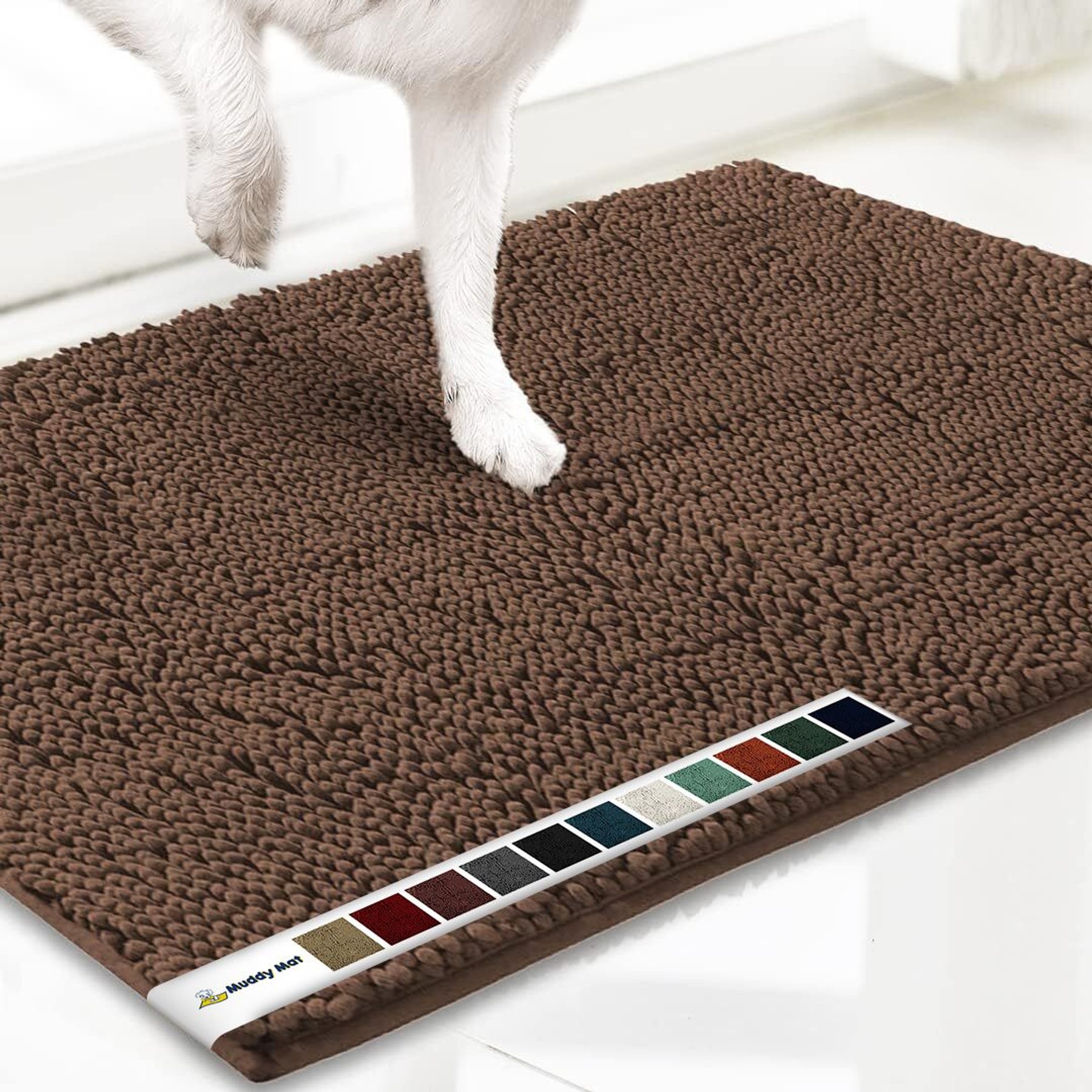 Muddy Mat Highly Absorbent Chenille Dog Door Mat, Chocolate Brown, 19 x 30-in