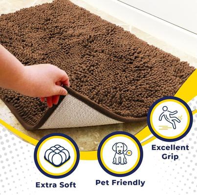 Show full view: Muddy Mat Highly Absorbent Chenille Dog Door Mat, Chocolate Brown, 35 x 60-in slide 3 of 10