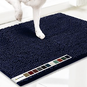 Muddy Mat Highly Absorbent Chenille Dog Door Mat Navy Blue, 19 x 30-in