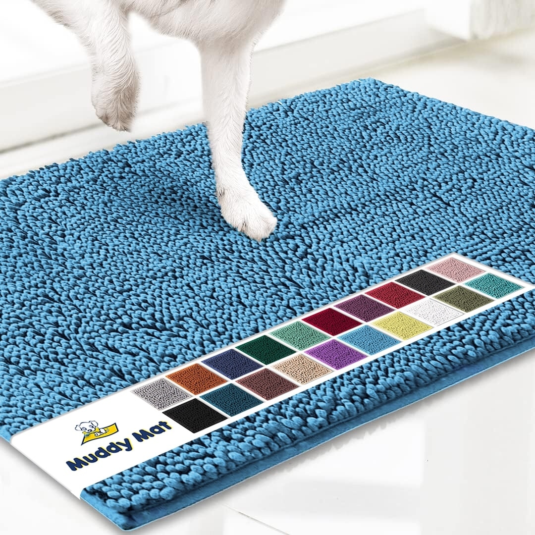 MUDDY MAT Highly Absorbent Chenille Dog Door Mat Sky Blue, 35 x 60