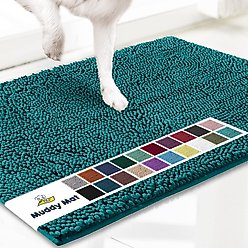 Muddy Mat Highly Absorbent Chenille Dog Door Mat Teal, 24 x 60-in