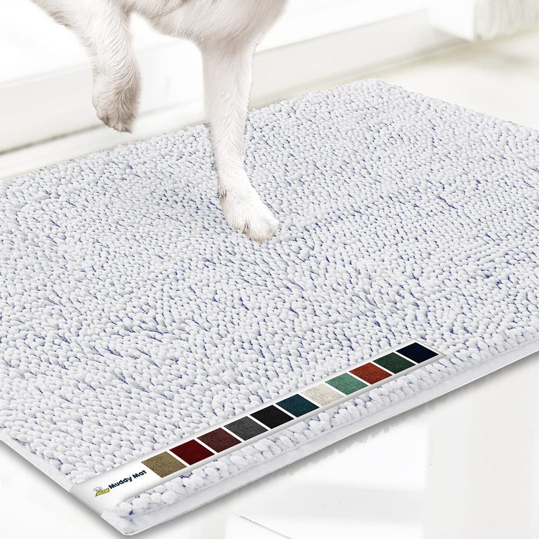 Muddy Mat Highly Absorbent Chenille Dog Door Mat, White, 19 x 30-in