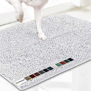 Muddy Mat Highly Absorbent Chenille Dog Door Mat, White, 19 x 30-in