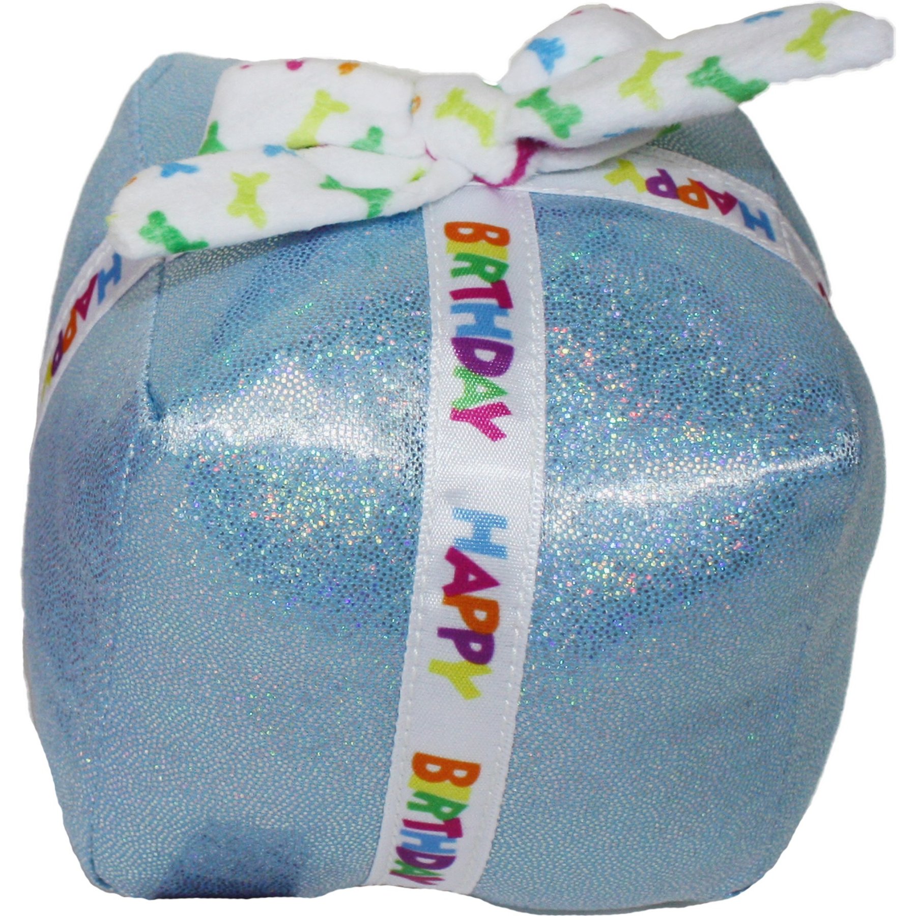Multipet Birthday Present Squeaky Plush Dog Toy, 4.5-in, Blue