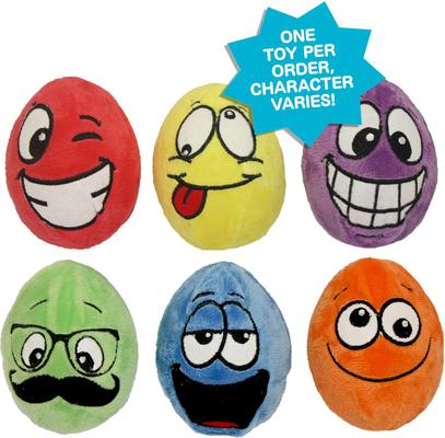 Show full view: Multipet Egg-Noggins Squeaky Plush Dog Toy, Character Varies, 1 count slide 1 of 2