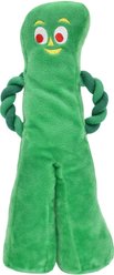 Multipet Gumby Squeaky Plush Dog Toy with Rope Arms, Green, 10-in