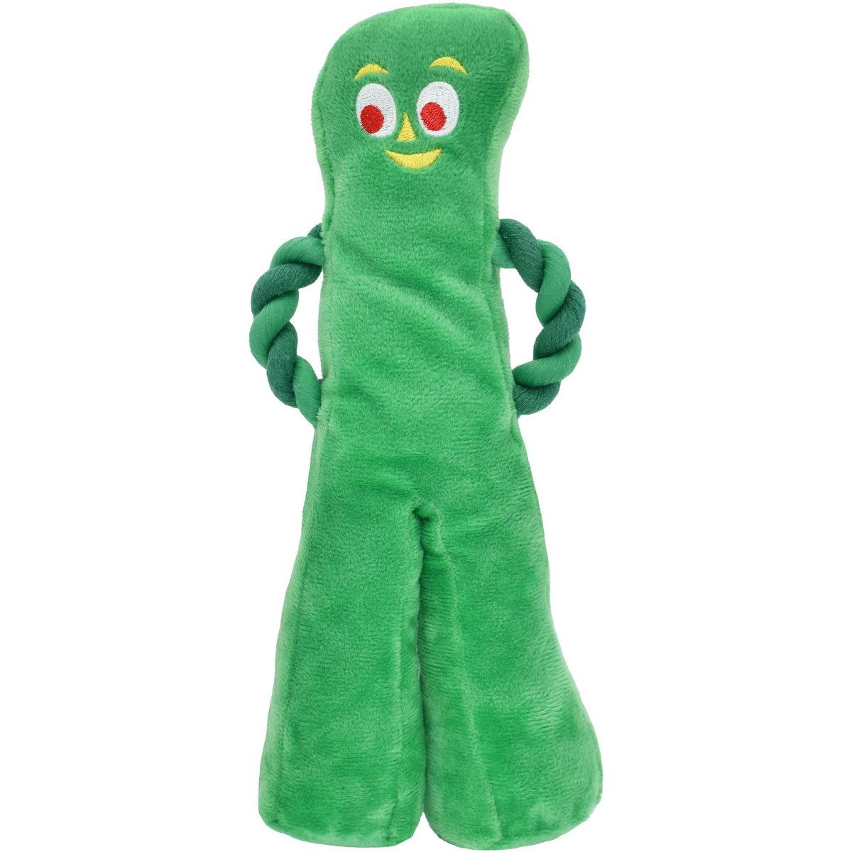 Multipet Gumby Squeaky Plush Dog Toy with Rope Arms, Green, 10-in