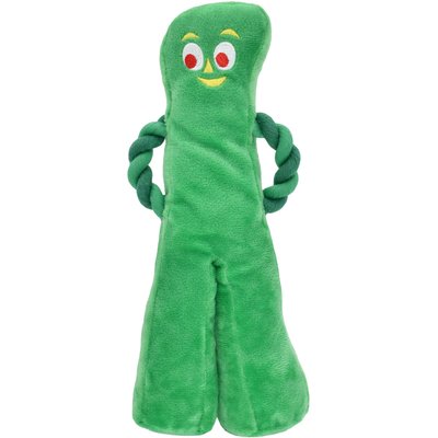 Multipet Multipet Gumby Squeaky Plush Dog Toy with Rope Arms, Green, 10-in