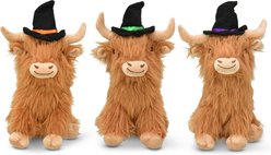 Multipet Highland Shaggy Cow with Witch Hat Squeaky Plush Dog Toy, Brown, 8-in