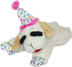 Multipet Lambchop Birthday Hat Squeaky Plush Dog Toy, Pink, 6-in