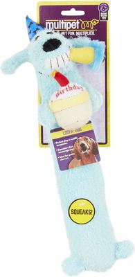 Show full view: Multipet Loofa Birthday Squeaky Plush Dog Toy, Color Varies, 12-in slide 6 of 9