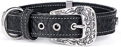 myfamily El Paso Genuine Embossed Italian Leather Dog Collar, Black, 14-in