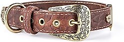 myfamily El Paso Genuine Embossed Italian Leather Dog Collar, Brown, 12-in