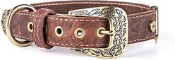 myfamily El Paso Genuine Embossed Italian Leather Dog Collar, Brown, 16-in