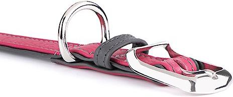 Show full view: myfamily Firenze Genuine Italian Leather Dog Collar, Fuchsia & Grey, 20-in slide 2 of 7