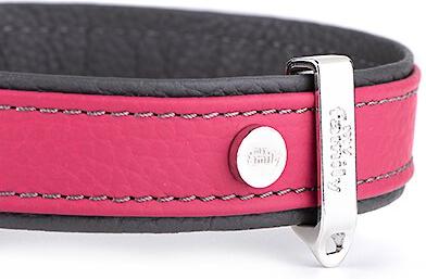 Show full view: myfamily Firenze Genuine Italian Leather Dog Collar, Fuchsia & Grey, 20-in slide 3 of 7