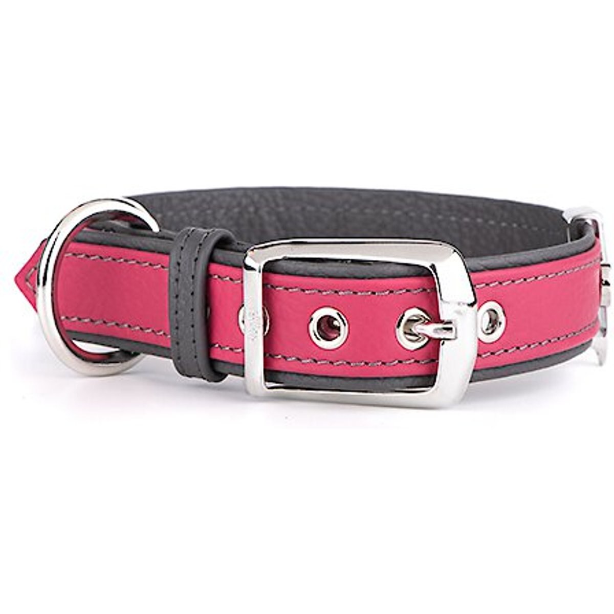 myfamily Firenze Genuine Italian Leather Dog Collar, Fuchsia & Grey, Large: 16.5 to 20-in neck, 1.13-in wide