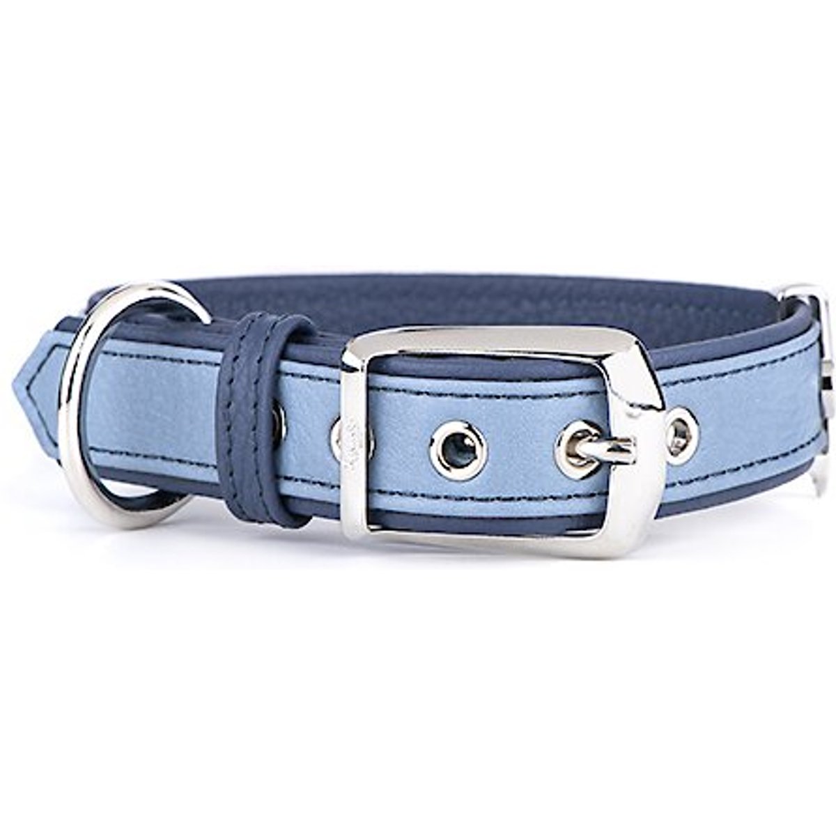 myfamily Firenze Genuine Italian Leather Dog Collar, Light Blue & Blue, Medium: 13.5 to 16-in neck, 7/8-in wide