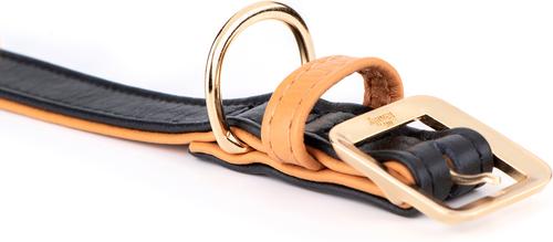 Show full view: myfamily Hermitage Gold Finish Leather Standard Dog Collar, Black/Tan, 3X-Small: 7 to 8-in neck, 0.5-in wide slide 3 of 5