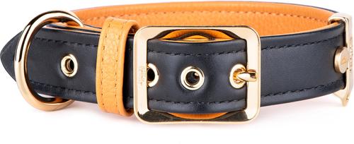 Show full view: myfamily Hermitage Gold Finish Leather Standard Dog Collar, Black/Tan, X-Large: 17 to 21-in neck, 1.3-in wide slide 1 of 4