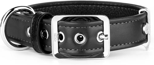 Show full view: myfamily Hermitage Leather Standard Dog Collar, Black, Medium/Large: 14 to 17-in neck, 1.1-in wide slide 1 of 7