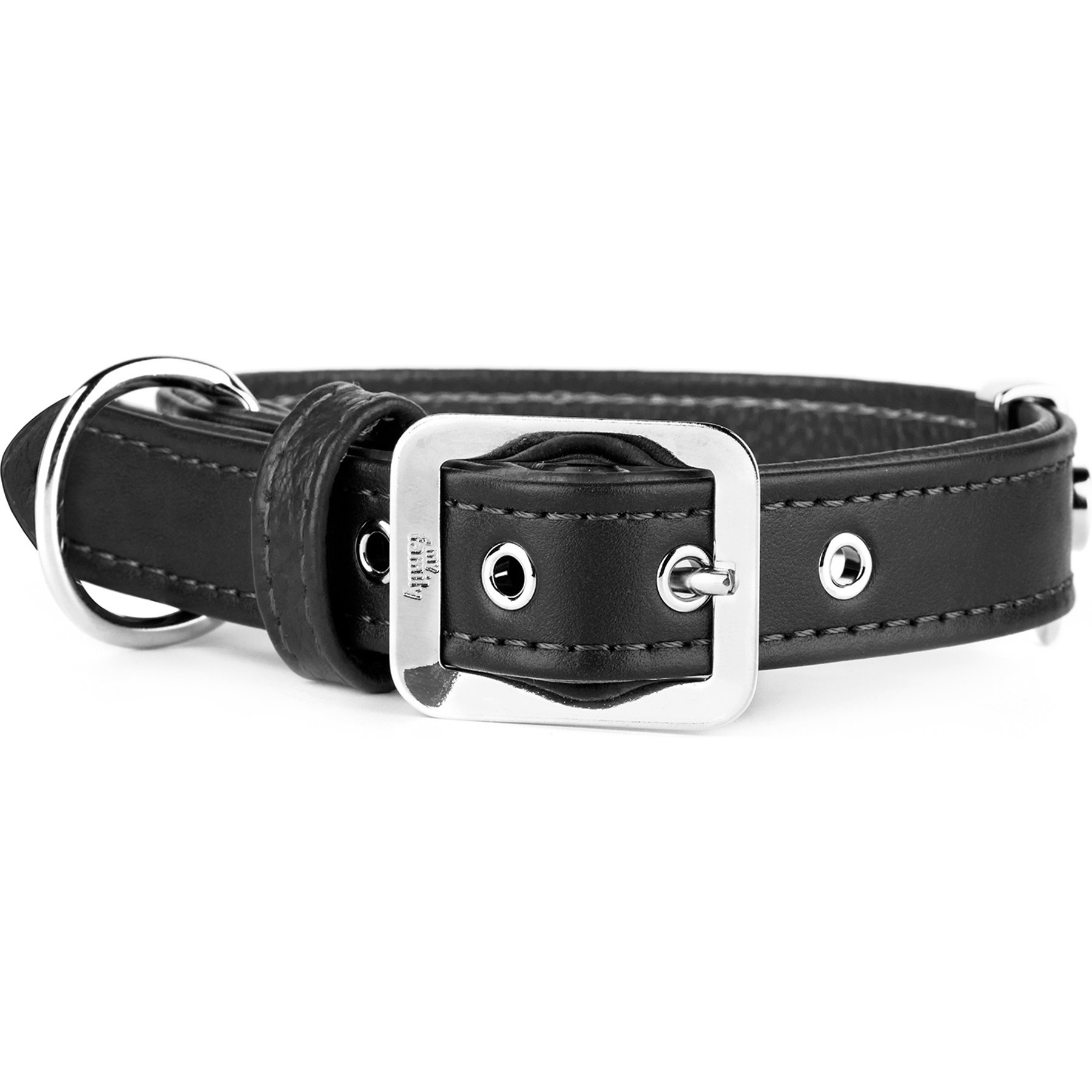 myfamily Hermitage Leather Standard Dog Collar, Black, Small: 10 to 12-in neck, 0.6-in wide