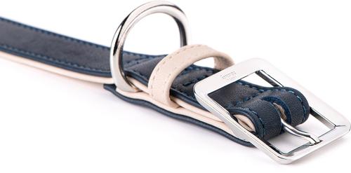 Show full view: myfamily Hermitage Leather Standard Dog Collar, Blue/Beige, Small/Medium: 11 to 14-in neck, 0.9-in wide slide 2 of 6