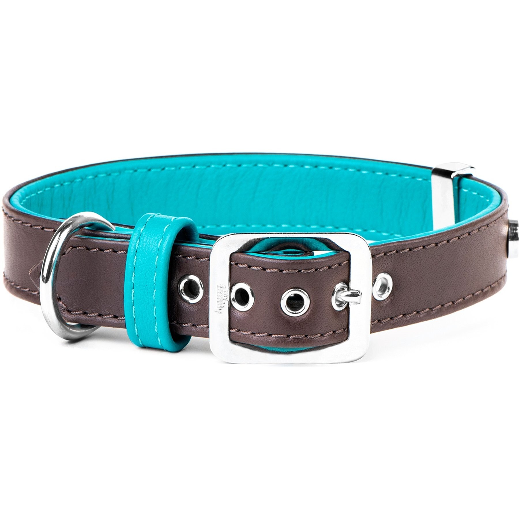 myfamily Hermitage Leather Standard Dog Collar, Brown/Torquoise, 3X-Small: 7 to 8-in neck, 0.5-in wide