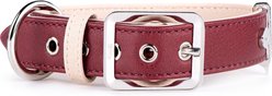 myfamily Hermitage Leather Standard Dog Collar, Burgundy/Cream, Medium/Large: 14 to 17-in neck, 1.1-in wide
