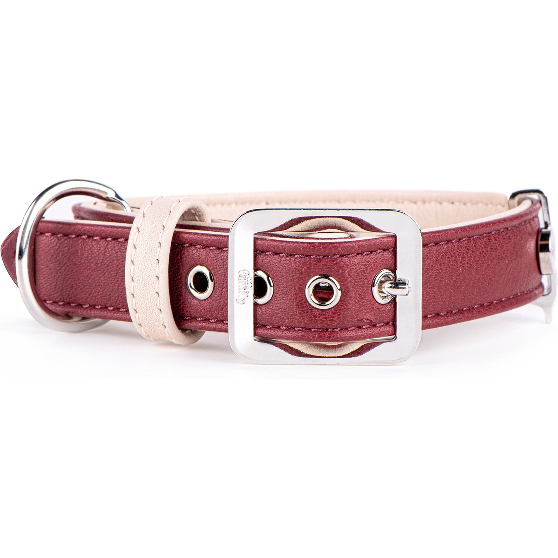 myfamily Hermitage Leather Standard Dog Collar, Burgundy/Cream, Small: 10 to 12-in neck, 0.6-in wide